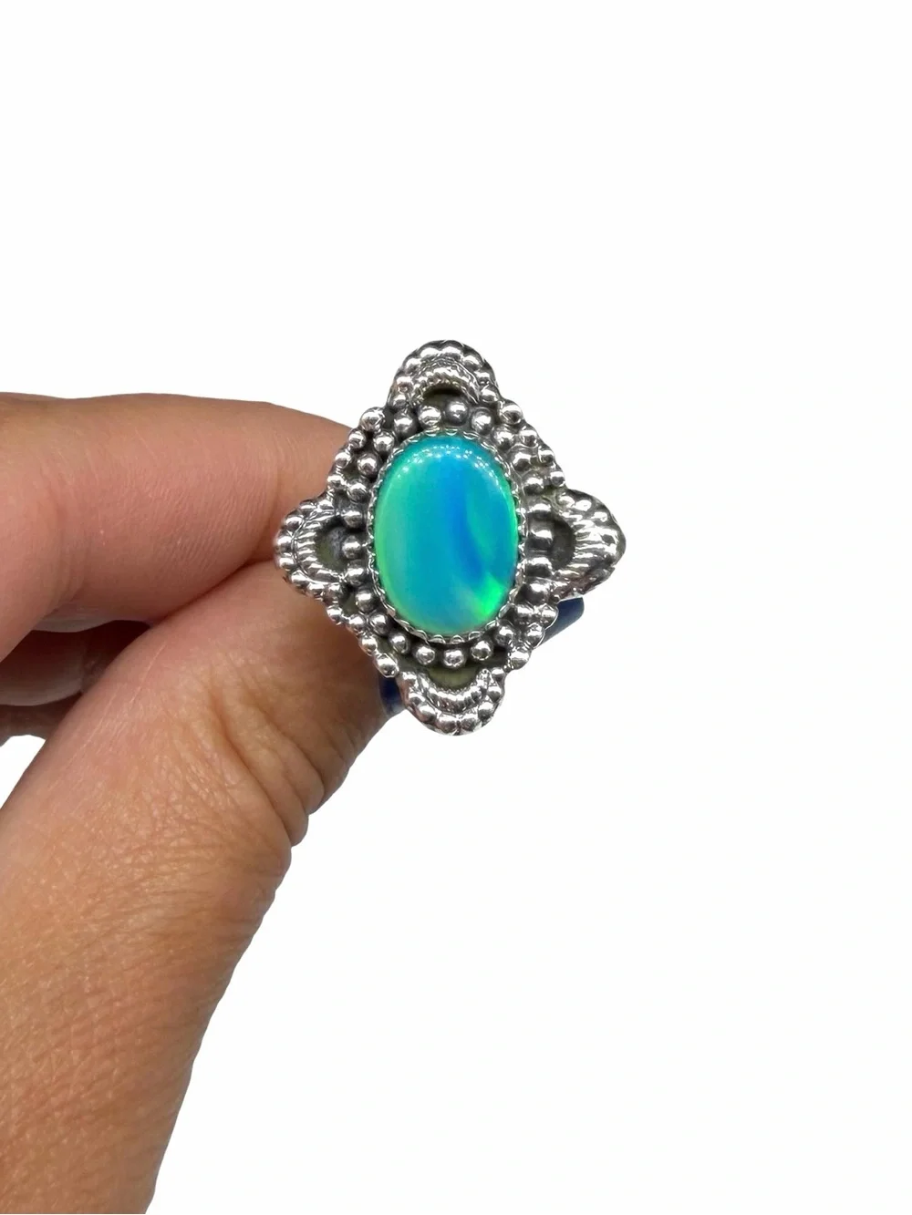 Aurora Fire Opal Ring Size 7 Solid 925 Sterling Silver